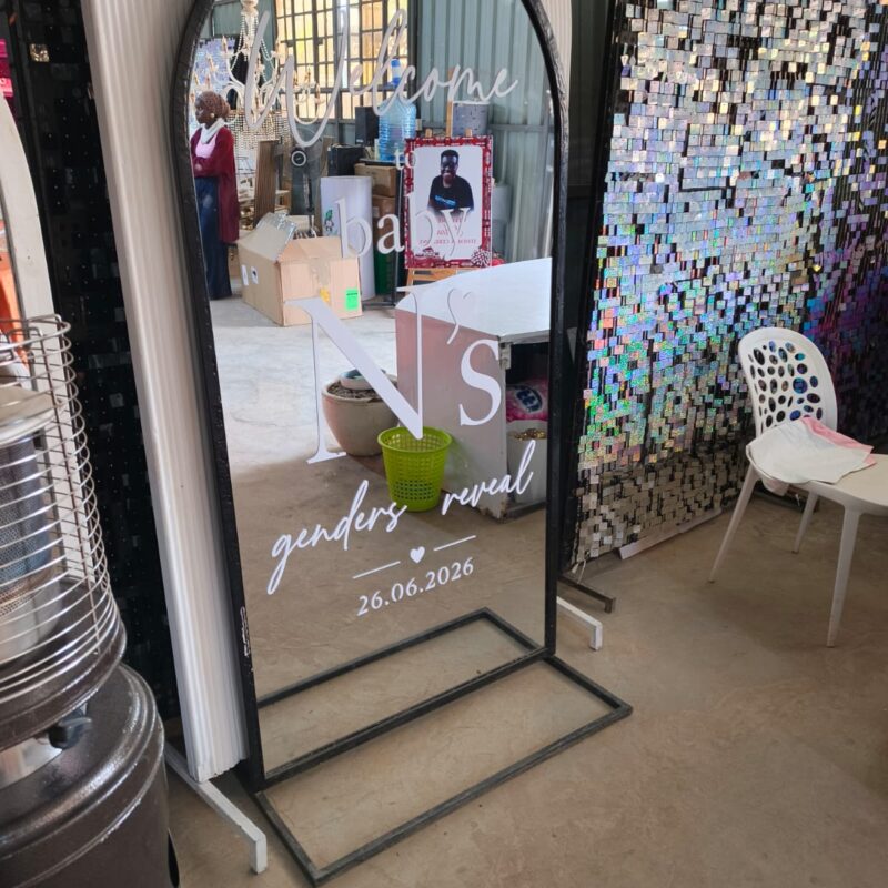 Mirror Signage Stands for Hire in Kenya – Elegant Event Displays by Janeson Events Equipment Rental